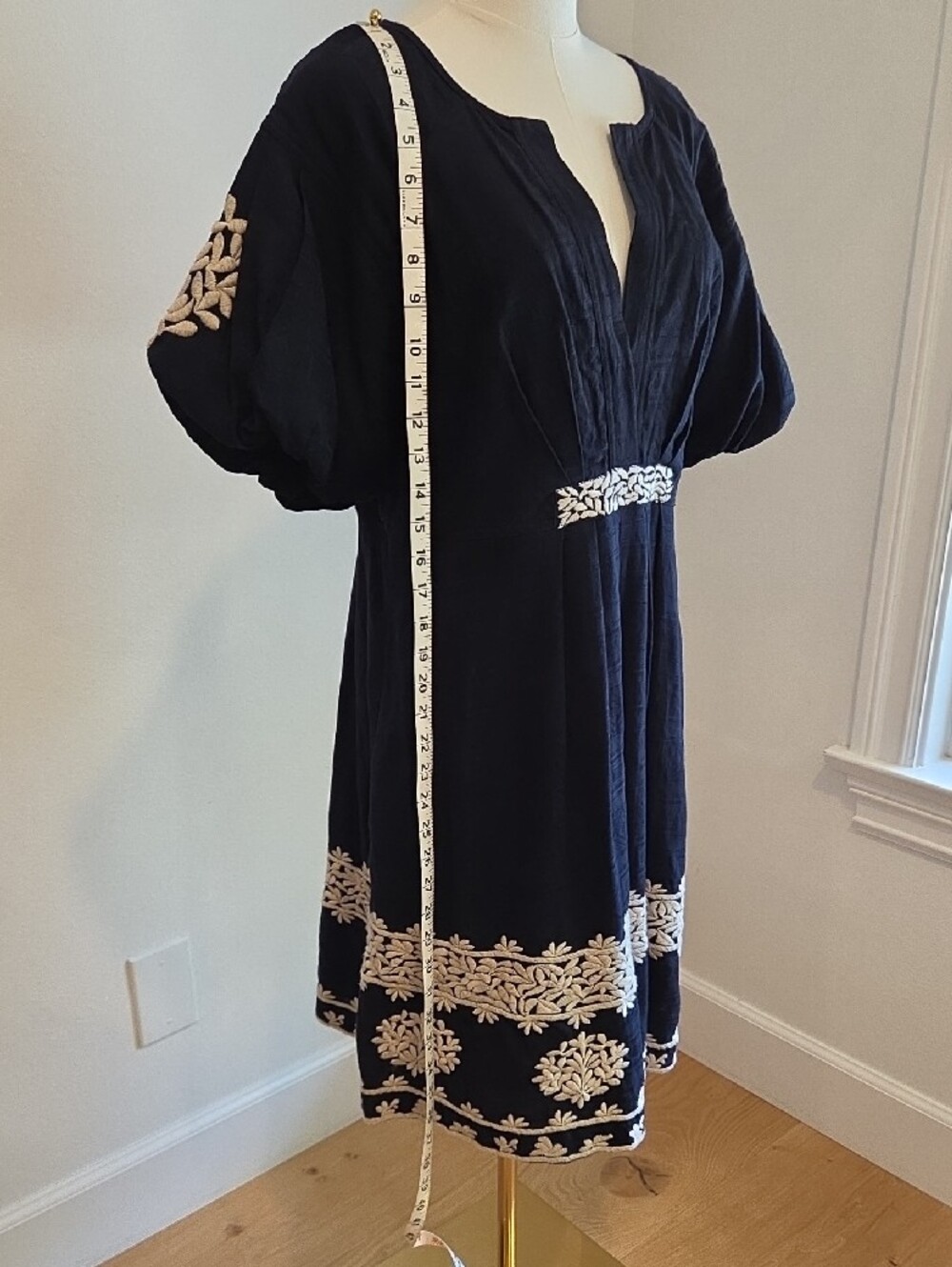 Anthropologie Black Midi Dress with Cream Floral Embroidery - Picture 12 of 15